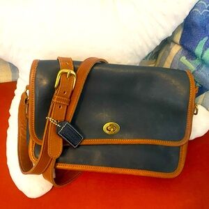 Vintage Coach Spectator Handbag Leather Navy Brown Purse 055-2038